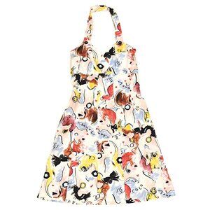 Authentic CHANEL Vintage 1995 CC Halter Neck Comic Print Swimsuit Flare Dress